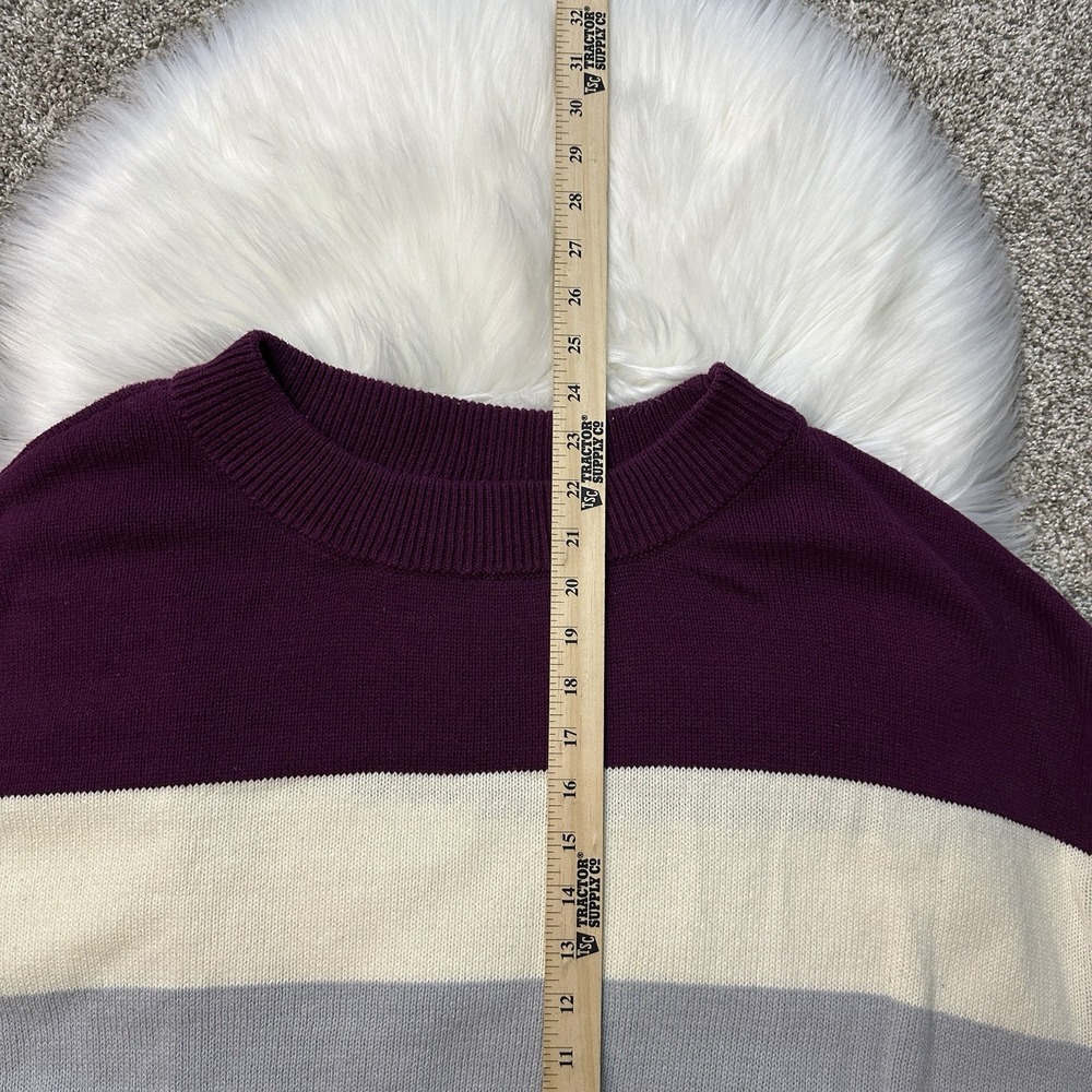 Lucky Brand Womens Sweater XXL Purple Beige Striped Crew Neck Knit - Picture 6 of 10